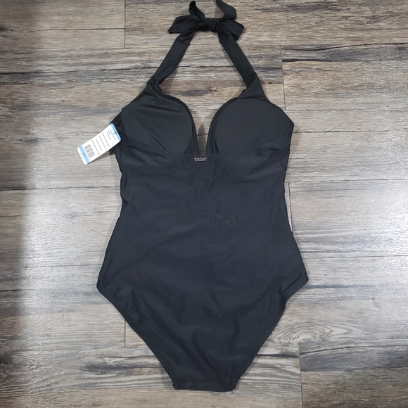 Dkny Plunge Neck Swimsuit Tummy Control One Piece Swimsuit Black Bathing Suit - Picture 4 of 6